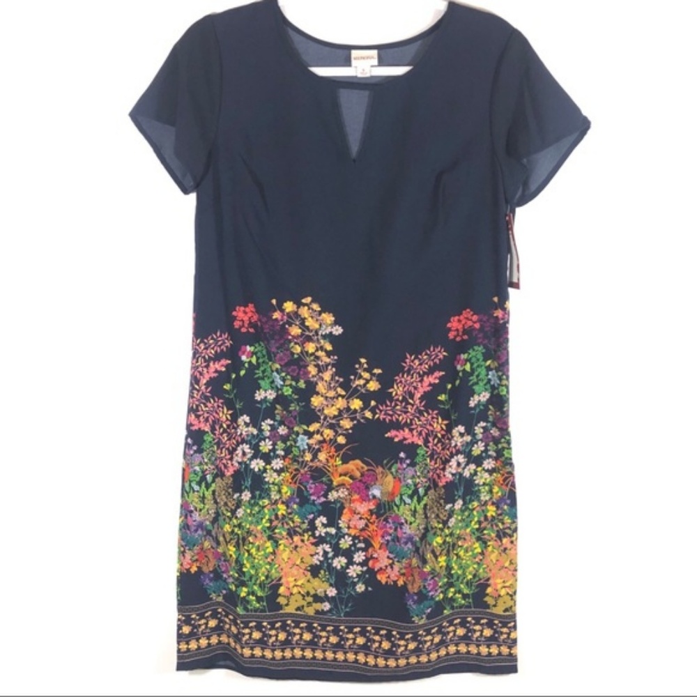 NWT Merona Navy Green Yellow Floral Shift Dress - Picture 3 of 7